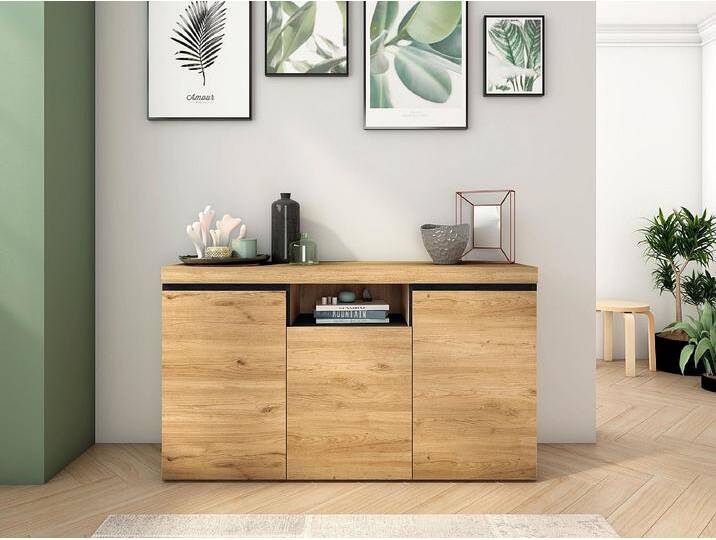 Set Naturale Esszimmer, Esszimmermöbel, Sideboard-Möbel TV 120cm - Ausziehtisch Eiche/schwarz von Kauf-Unique Marketplace