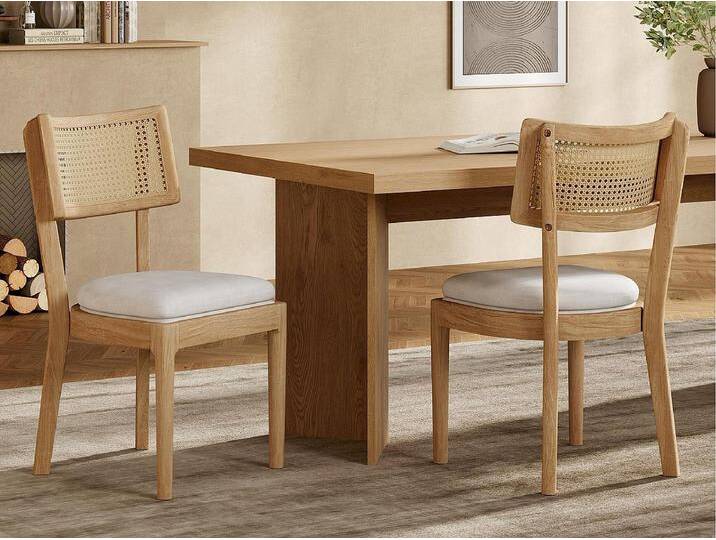 Set aus 2 Esszimmerstühlen - Rückenlehne aus Rattan - Sitzfläche aus Samt - Massivholz - Natur Set aus 2 Esszimmerstühlen - Rückenlehne aus Rattan - Sitzfläche aus Samt - Massivholz - Natur von Kauf-Unique Marketplace