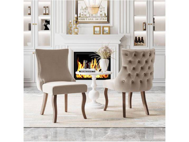 Set aus 2 Esszimmerstühlen – Samt und Massivholz – Hohe Rückenlehne mit Rautenmuster – Beige Set aus 2 Esszimmerstühlen – Samt und Massivholz – Hohe Rückenlehne mit Rautenmuster – Beige von Kauf-Unique Marketplace