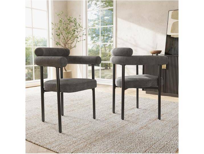 Set aus 2 Esszimmerstühlen mit Ringrückenlehne und Armlehnen - Plüschstoff in Dunkelgrau Set aus 2 Esszimmerstühlen mit Ringrückenlehne und Armlehnen - Plüschstoff in Dunkelgrau von Kauf-Unique Marketplace