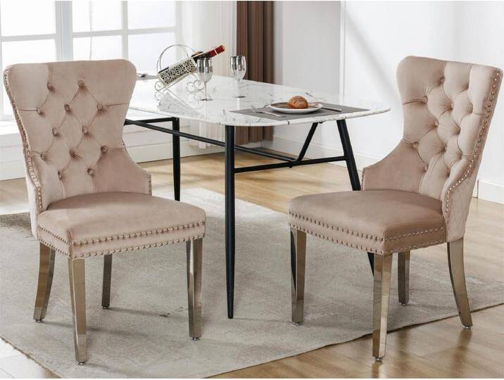 Set aus 2 Samtstühlen mit Metallbeinen – Beige von Kauf-Unique Marketplace