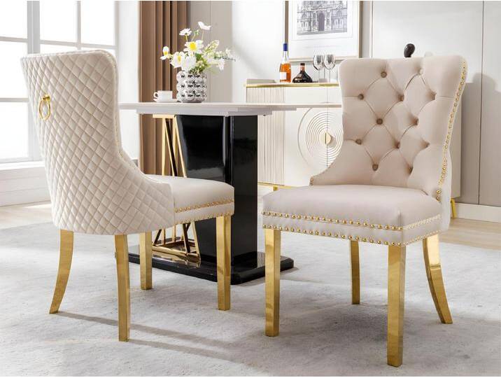 Set aus 2 Samtstühlen mit Metallbeinen – Beige Set aus 2 Samtstühlen mit Metallbeinen – Beige von Kauf-Unique Marketplace