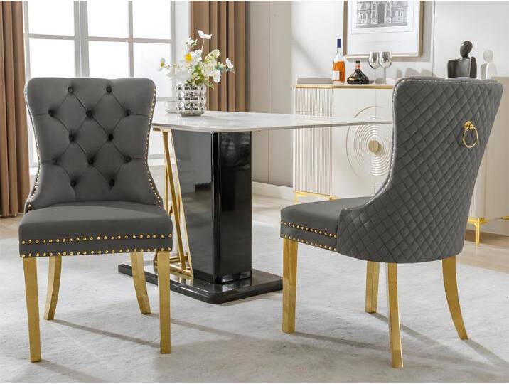 Set aus 2 Samtstühlen mit Metallbeinen – Grau von Kauf-Unique Marketplace