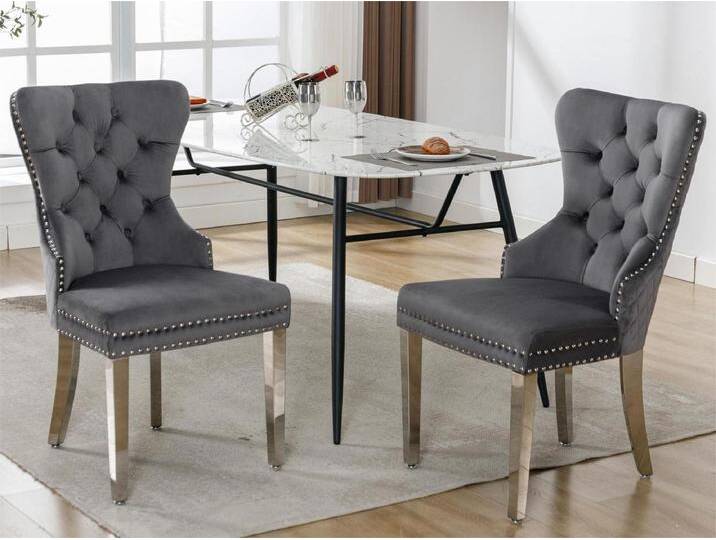 Set aus 2 Samtstühlen mit Metallbeinen – Grau von Kauf-Unique Marketplace