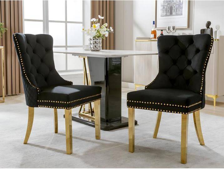 Set aus 2 Samtstühlen mit Metallbeinen – Schwarz von Kauf-Unique Marketplace