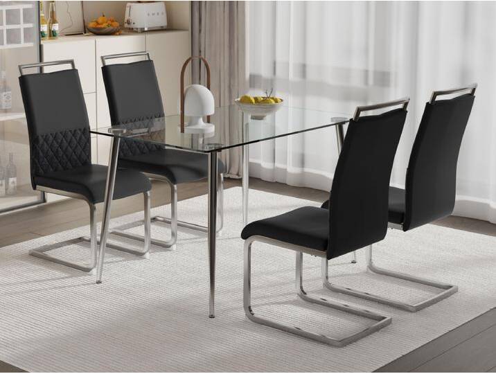 Set aus 4 Esszimmerstühlen – Leinen und PU-Leder – Metallbeine – Schwarz und Grau – BLITZ Set aus 4 Esszimmerstühlen – Leinen und PU-Leder – Metallbeine – Schwarz und Grau – BLITZ von Kauf-Unique Marketplace