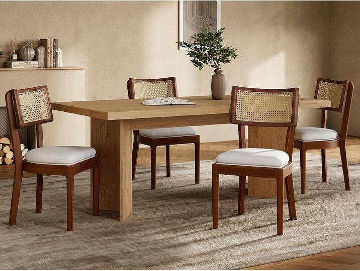 Set aus 4 Esszimmerstühlen - Rückenlehne aus Rattan - Sitzfläche aus Samt - Massivholz - Braun Set aus 4 Esszimmerstühlen - Rückenlehne aus Rattan - Sitzfläche aus Samt - Massivholz - Braun von Kauf-Unique Marketplace