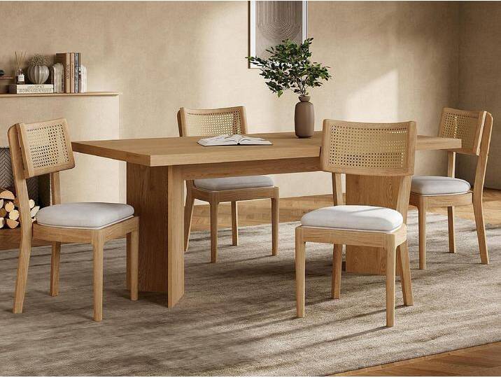 Set aus 4 Esszimmerstühlen - Rückenlehne aus Rattan - Sitzfläche aus Samt - Massivholz - Natur Set aus 4 Esszimmerstühlen - Rückenlehne aus Rattan - Sitzfläche aus Samt - Massivholz - Natur von Kauf-Unique Marketplace