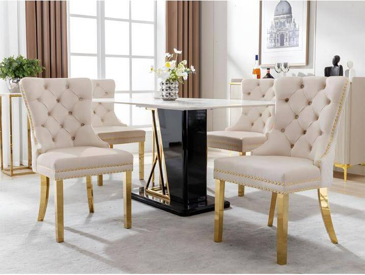 Set aus 4 Samtstühlen mit Metallbeinen – Beige von Kauf-Unique Marketplace