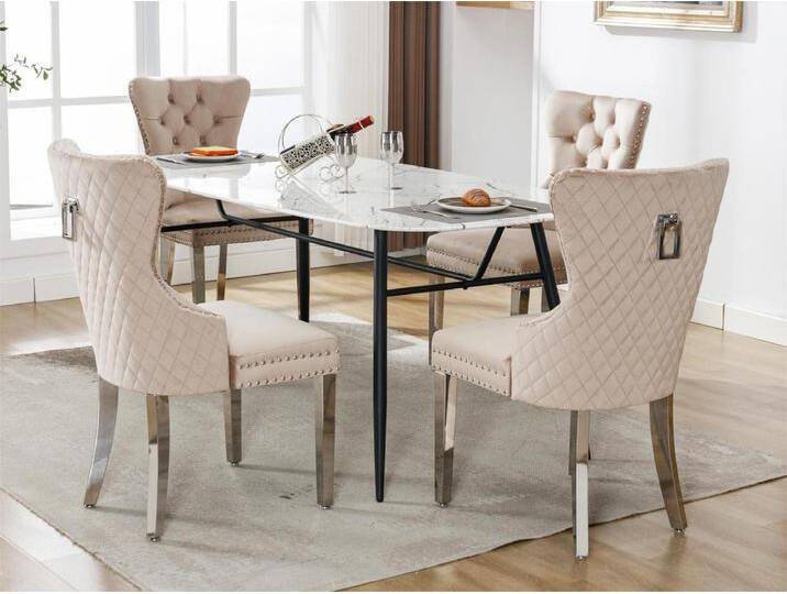 Set aus 4 Samtstühlen mit Metallbeinen – Beige von Kauf-Unique Marketplace