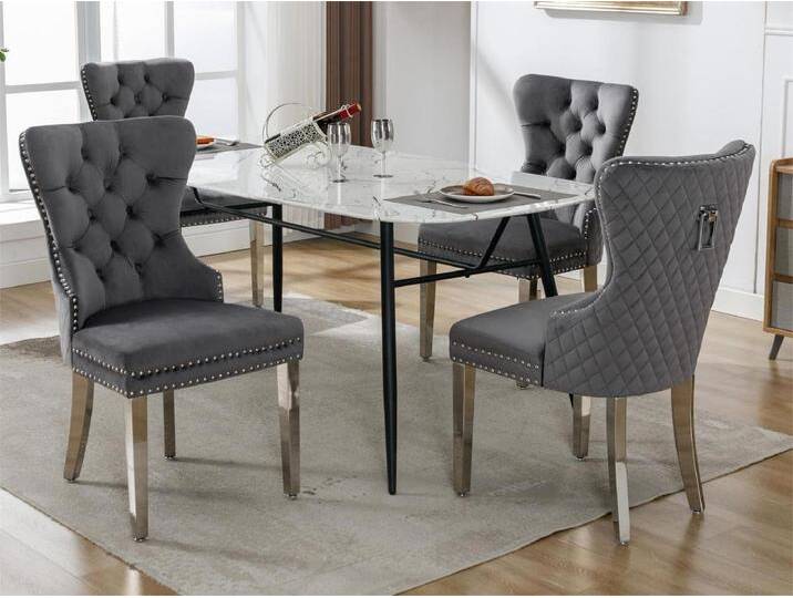Set aus 4 Samtstühlen mit Metallbeinen – Grau von Kauf-Unique Marketplace