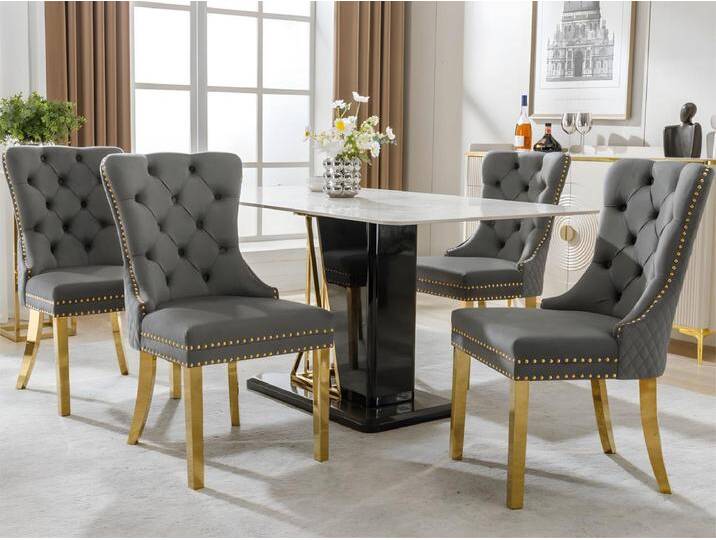 Set aus 4 Samtstühlen mit Metallbeinen – Grau von Kauf-Unique Marketplace