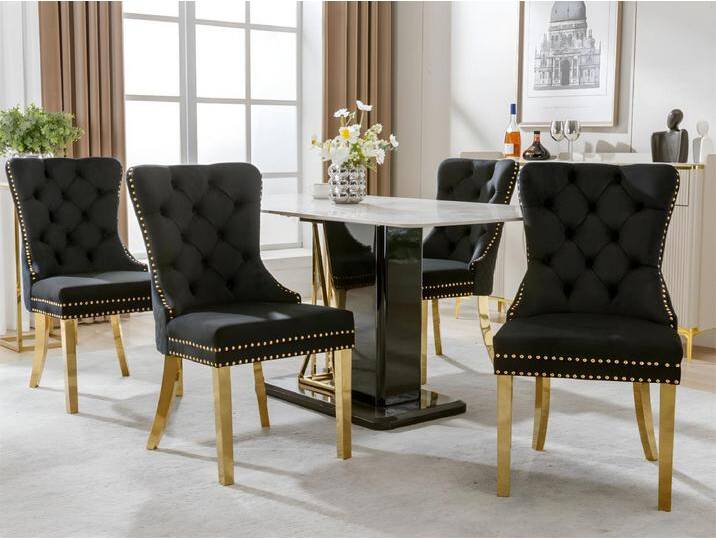 Set aus 4 Samtstühlen mit Metallbeinen – Schwarz von Kauf-Unique Marketplace