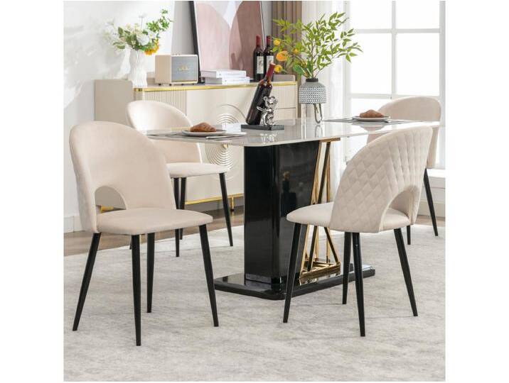 Set aus 4 Samtstühlen – verstellbare Metallbeine – mit Rückenlehne – Beige von Kauf-Unique Marketplace