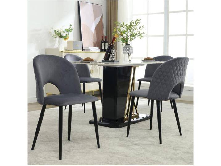 Set aus 4 Samtstühlen – verstellbare Metallbeine – mit Rückenlehne – grau Set aus 4 Samtstühlen – verstellbare Metallbeine – mit Rückenlehne – grau von Kauf-Unique Marketplace