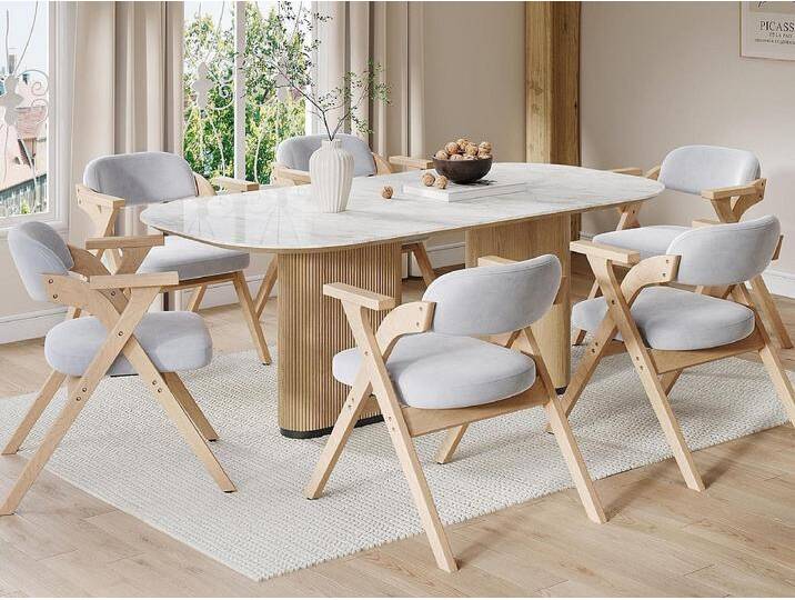Set aus 6 Esszimmerstühlen - Klappbar - Sitzfläche aus Samt - Struktur aus Massivholz - Grau von Kauf-Unique Marketplace