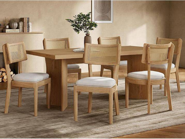 Set aus 6 Esszimmerstühlen - Rückenlehne aus Rattan - Sitzfläche aus Samt - Massivholz - Natur Set aus 6 Esszimmerstühlen - Rückenlehne aus Rattan - Sitzfläche aus Samt - Massivholz - Natur von Kauf-Unique Marketplace