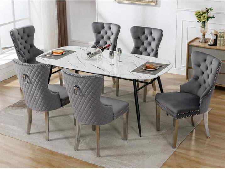 Set aus 6 Samtstühlen mit Metallbeinen – Grau von Kauf-Unique Marketplace
