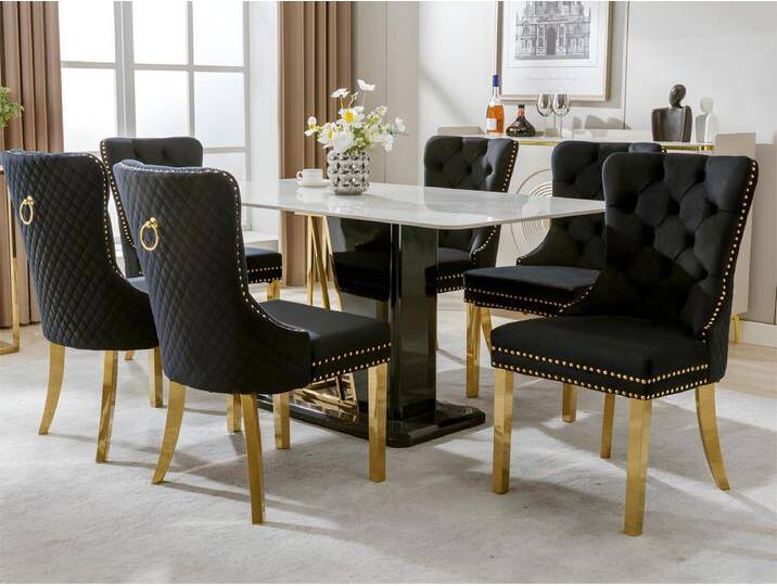 Set aus 6 Samtstühlen mit Metallbeinen – Schwarz von Kauf-Unique Marketplace