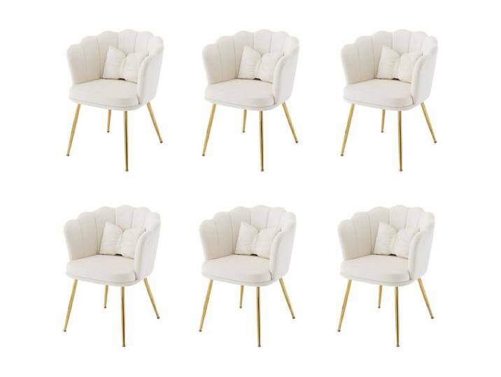 Set aus 6 Samtstühlen – mit blütenblattförmiger Rückenlehne – goldene Metallbeine – Beige Set aus 6 Samtstühlen – mit blütenblattförmiger Rückenlehne – goldene Metallbeine – Beige von Kauf-Unique Marketplace