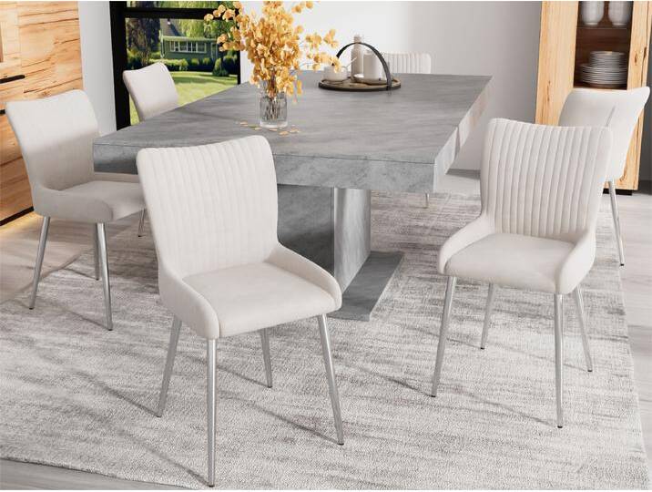 Set aus 6 Samtstühlen – mit silbernen Metallbeinen – Beige von Kauf-Unique Marketplace