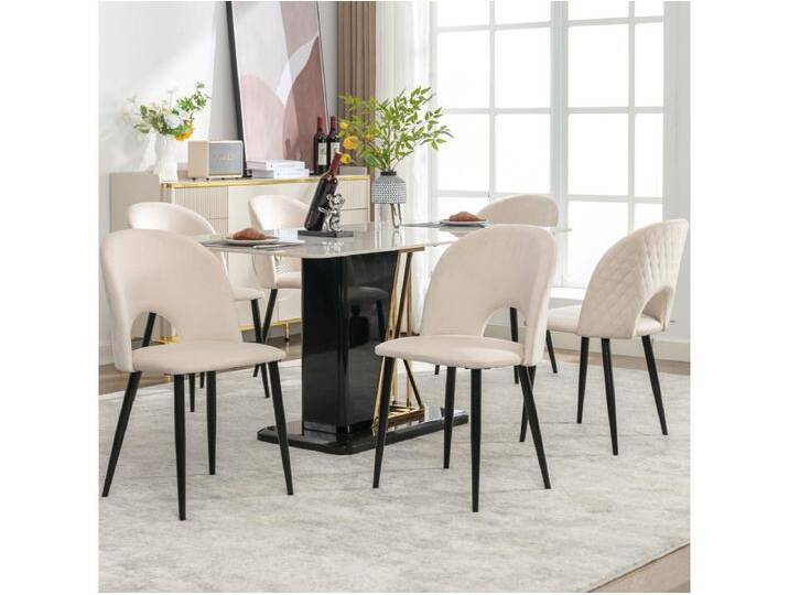 Set aus 6 Samtstühlen – verstellbare Metallbeine – mit Rückenlehne – Beige Set aus 6 Samtstühlen – verstellbare Metallbeine – mit Rückenlehne – Beige von Kauf-Unique Marketplace
