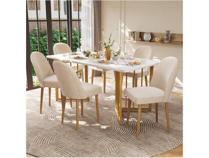 Set aus 6 modernen Samt-Esszimmerstühlen – goldene Metallbeine – ohne Armlehnen – Beige Set aus 6 modernen Samt-Esszimmerstühlen – goldene Metallbeine – ohne Armlehnen – Beige von Kauf-Unique Marketplace