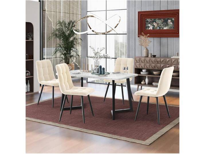 Set mit 4 Esszimmerstühlen aus Samt – Metallbeine – Beige Set mit 4 Esszimmerstühlen aus Samt – Metallbeine – Beige von Kauf-Unique Marketplace
