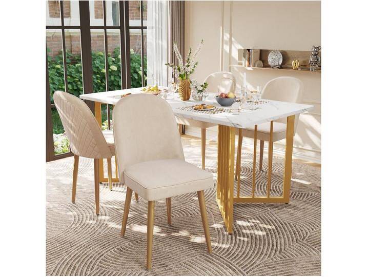 Set mit 4 modernen Samt-Esszimmerstühlen – goldene Metallbeine – ohne Armlehnen – Beige Set mit 4 modernen Samt-Esszimmerstühlen – goldene Metallbeine – ohne Armlehnen – Beige von Kauf-Unique Marketplace
