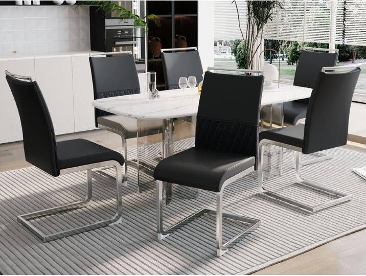 Set mit 6 Esszimmerstühlen – Leinen und PU-Leder – Metallbeine – Schwarz und Grau – BLITZ Set mit 6 Esszimmerstühlen – Leinen und PU-Leder – Metallbeine – Schwarz und Grau – BLITZ von Kauf-Unique Marketplace