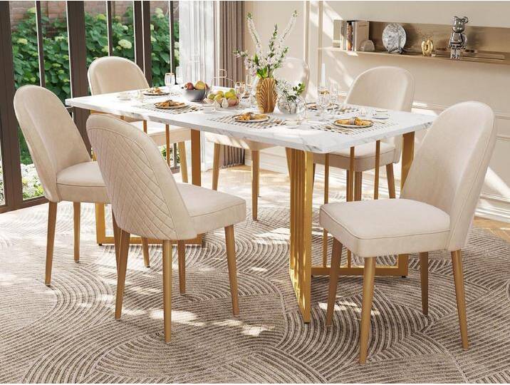 Set mit 6 Samtstühlen – Metallbeine – Beige von Kauf-Unique Marketplace