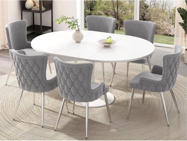 Set mit 6 Samtstühlen – silberne Metallbeine – Grau von Kauf-Unique Marketplace