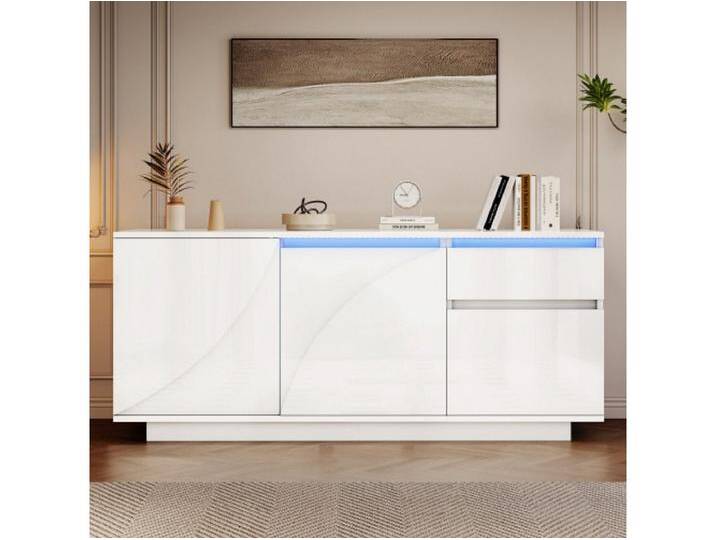 Sideboard, Seitenschrank mit 3 Schränken,kommode mit LED,Schränke mit verstellbaren Einlegeböden,Hochglanz-Wohnzimmerschrank,140*40*60cm Sideboard, Seitenschrank mit 3 Schränken,kommode mit LED,Schränke mit verstellbaren Einlegeböden,Hochglanz-Wohnzimmerschrank,140*40*60cm von Kauf-Unique Marketplace