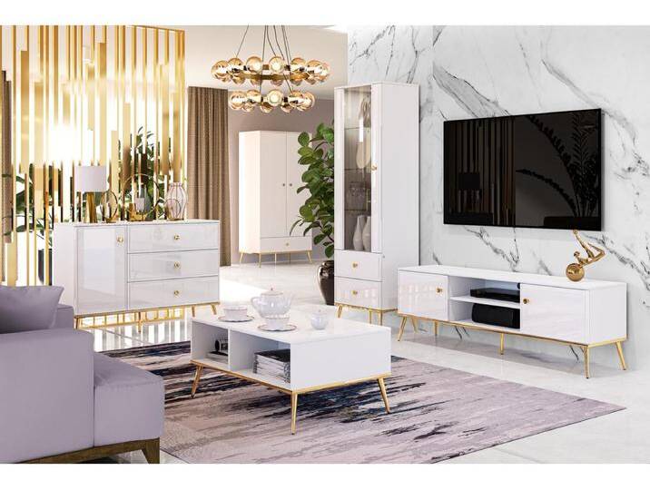 Sideboard 1-türig mit 3 Schubladen - Weiß Matt / Hochglanz - 120 cm - DARRBY von Kauf-Unique Marketplace