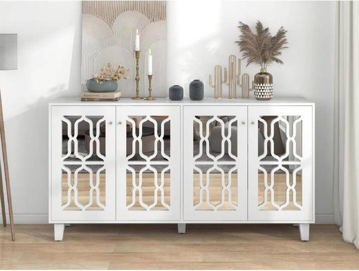 Sideboard – 4 Türen und verstellbare Einlegeböden – Kristallgriff – Weiß von Kauf-Unique Marketplace