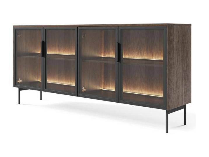 Sideboard 4-türig mit Glasfronten und LED - Eiche Dunin - 181 cm - LUMI von Kauf-Unique Marketplace