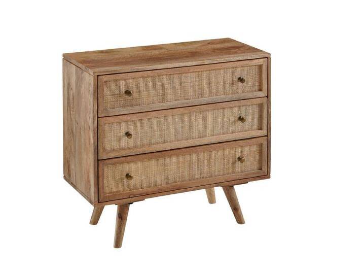 Sideboard 80x75x40 cm Mango Massivholz Rattan Anrichte Kommode 3 Schübe von Kauf-Unique Marketplace