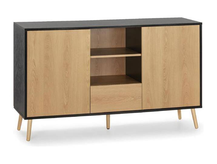 Sideboard Apolo 2 Türen 1 Schublade, Schwarz/Holzfarbe von Kauf-Unique Marketplace