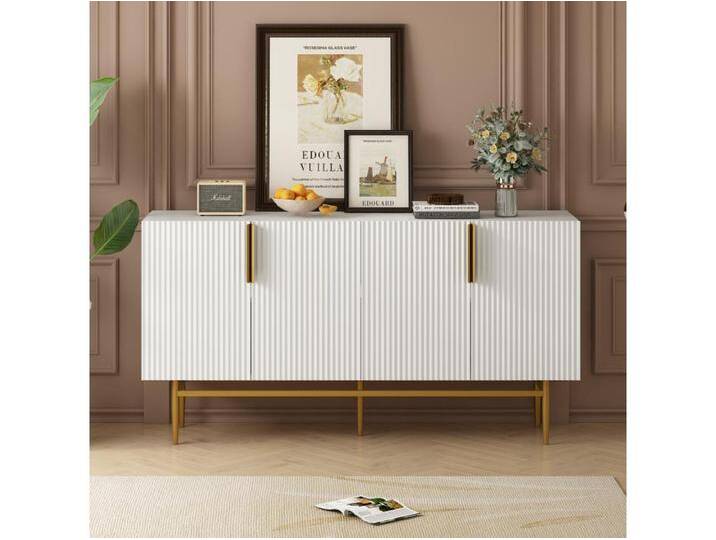 Sideboard - DREAMMESPACE - 4 Türen - Griff und Fuß aus goldenem Metall - 152x40x80cm - Weiß Sideboard - DREAMMESPACE - 4 Türen - Griff und Fuß aus goldenem Metall - 152x40x80cm - Weiß von Kauf-Unique Marketplace