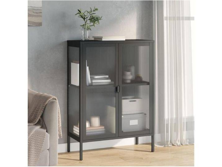 Sideboard Schwarz 75x35x105 cm Glas und Stahl von Kauf-Unique Marketplace