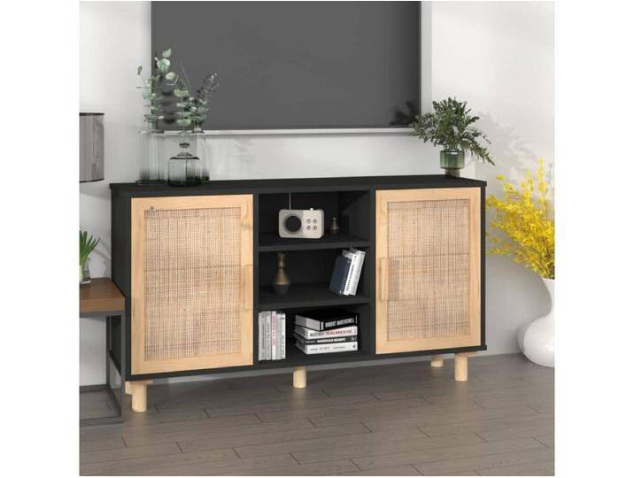 Sideboard Schwarz Anrichte 105x30x60 cm Massivholz Kiefer Natur-Rattan -RM66793 Sideboard Schwarz Anrichte 105x30x60 cm Massivholz Kiefer Natur-Rattan -RM66793 von Kauf-Unique Marketplace