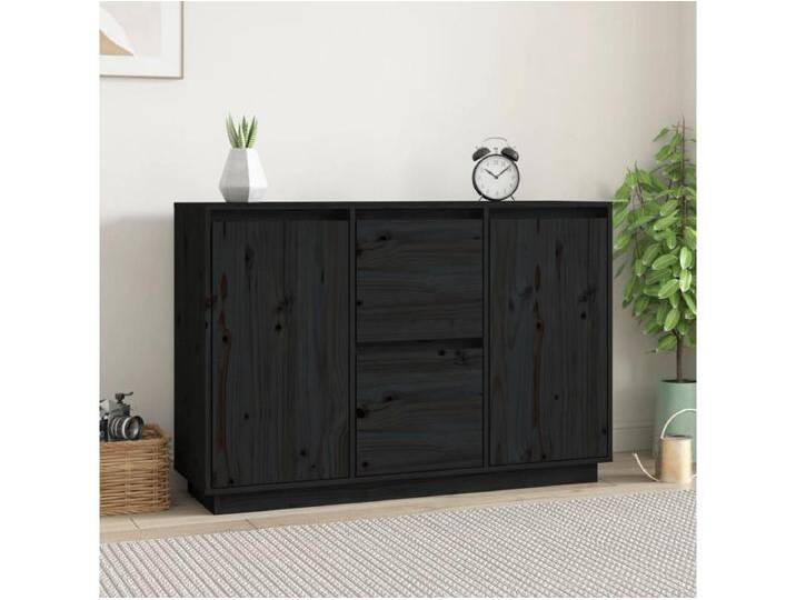 Sideboard Schwarz Anrichte 111x34x75 cm Massivholz Kiefer -RM45343 von Kauf-Unique Marketplace