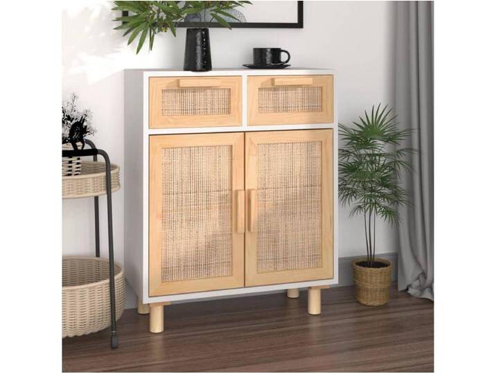 Sideboard Weiß Anrichte 60x30x75 cm Massivholz Kiefer und Natur-Rattan -RM66163 Sideboard Weiß Anrichte 60x30x75 cm Massivholz Kiefer und Natur-Rattan -RM66163 von Kauf-Unique Marketplace