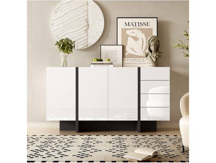 Sideboard mit 2 Türen und 3 Schubladen – 150 x 40 x 80,5 cm – MDF und Spanplatte – Glänzendes Weiß Sideboard mit 2 Türen und 3 Schubladen – 150 x 40 x 80,5 cm – MDF und Spanplatte – Glänzendes Weiß von Kauf-Unique Marketplace