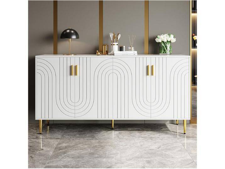 Sideboard mit 4 Türen – 152 x 40 x 75 cm – MDF-Holz – Wellendesign – Weiß Sideboard mit 4 Türen – 152 x 40 x 75 cm – MDF-Holz – Wellendesign – Weiß von Kauf-Unique Marketplace