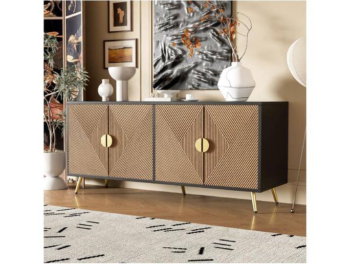 Sideboard mit 4 Türen – 160 x 40 x 75 cm – MDF und Spanplatte – Schwarz und Natur von Kauf-Unique Marketplace