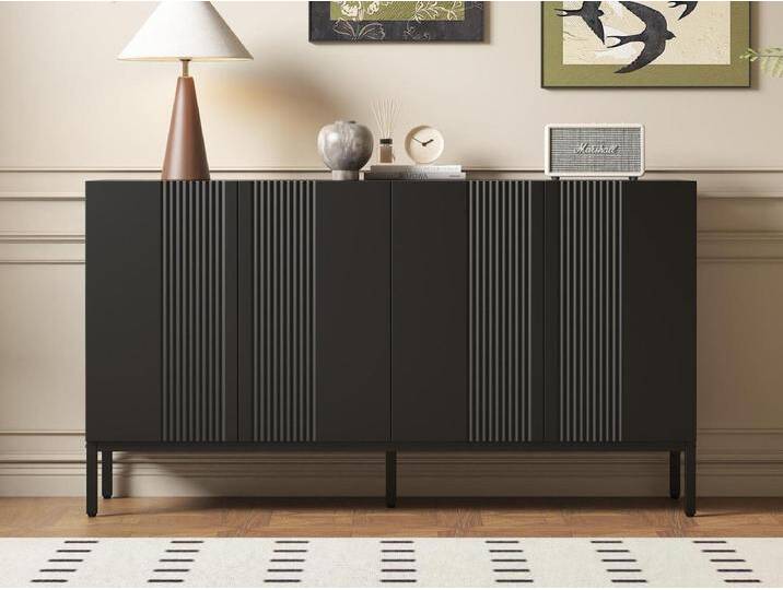 Sideboard mit 4 Türen und verstellbaren Einlegeböden – vertikale Streifen – Schwarz von Kauf-Unique Marketplace