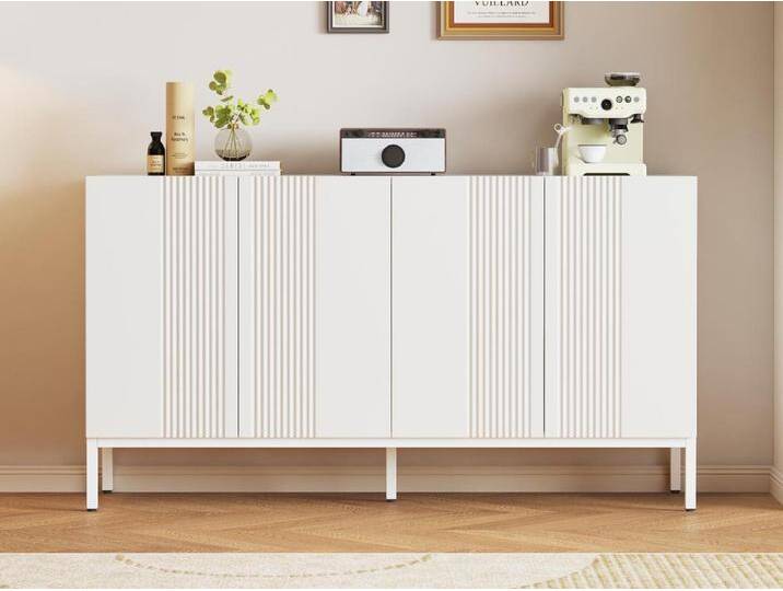 Sideboard mit 4 Türen und verstellbaren Einlegeböden – vertikale Streifen – Weiß von Kauf-Unique Marketplace