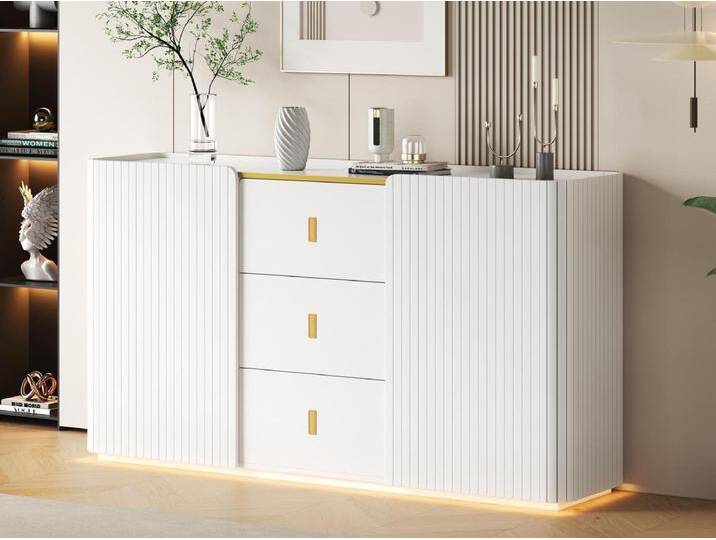 Sideboard mit LED – 2 Türen mit 4 verstellbaren Einlegeböden und 3 Schubladen – Weiß von Kauf-Unique Marketplace