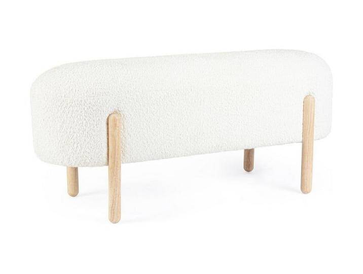 Sitzbank aus weißem Bouclé-Stoff und Holzbeinen aus Gummi - DAYLA von Kauf-Unique Marketplace